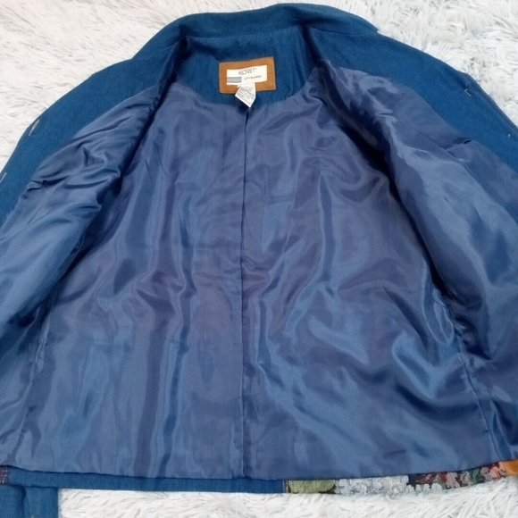 Vintage Koret Womens Jacket Blazer Blue Medium Lined Button Up Career Floral - Picture 3 of 15